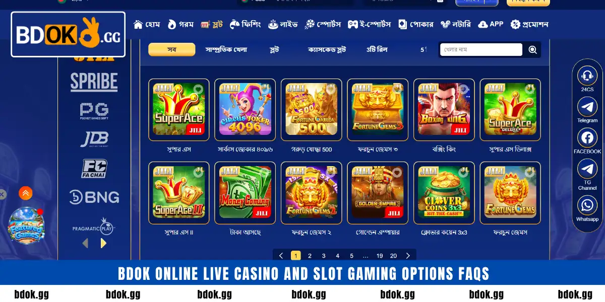 BDOK Online live casino and slot gaming options FAQs