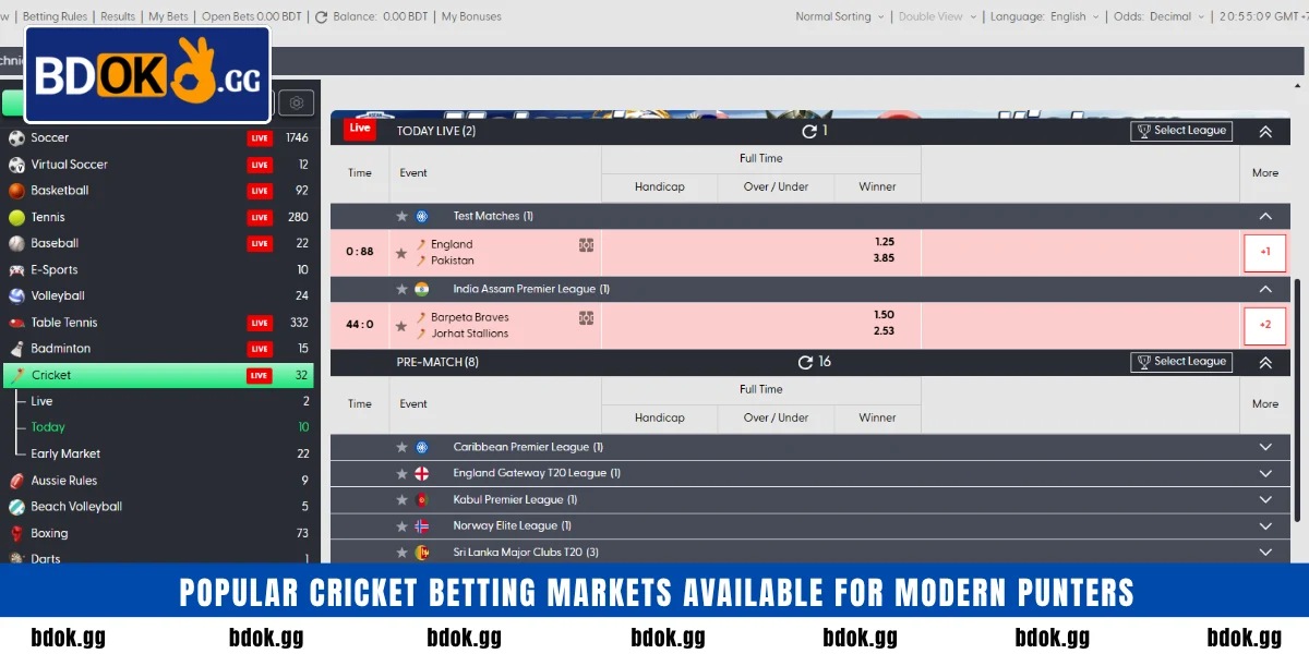Popular cricket betting markets available for modern punters